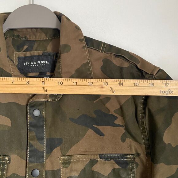Denim & Flower Camouflage Shacket Shirt Men S Olive Green Snaps Army Outdoor - Picture 4 of 11